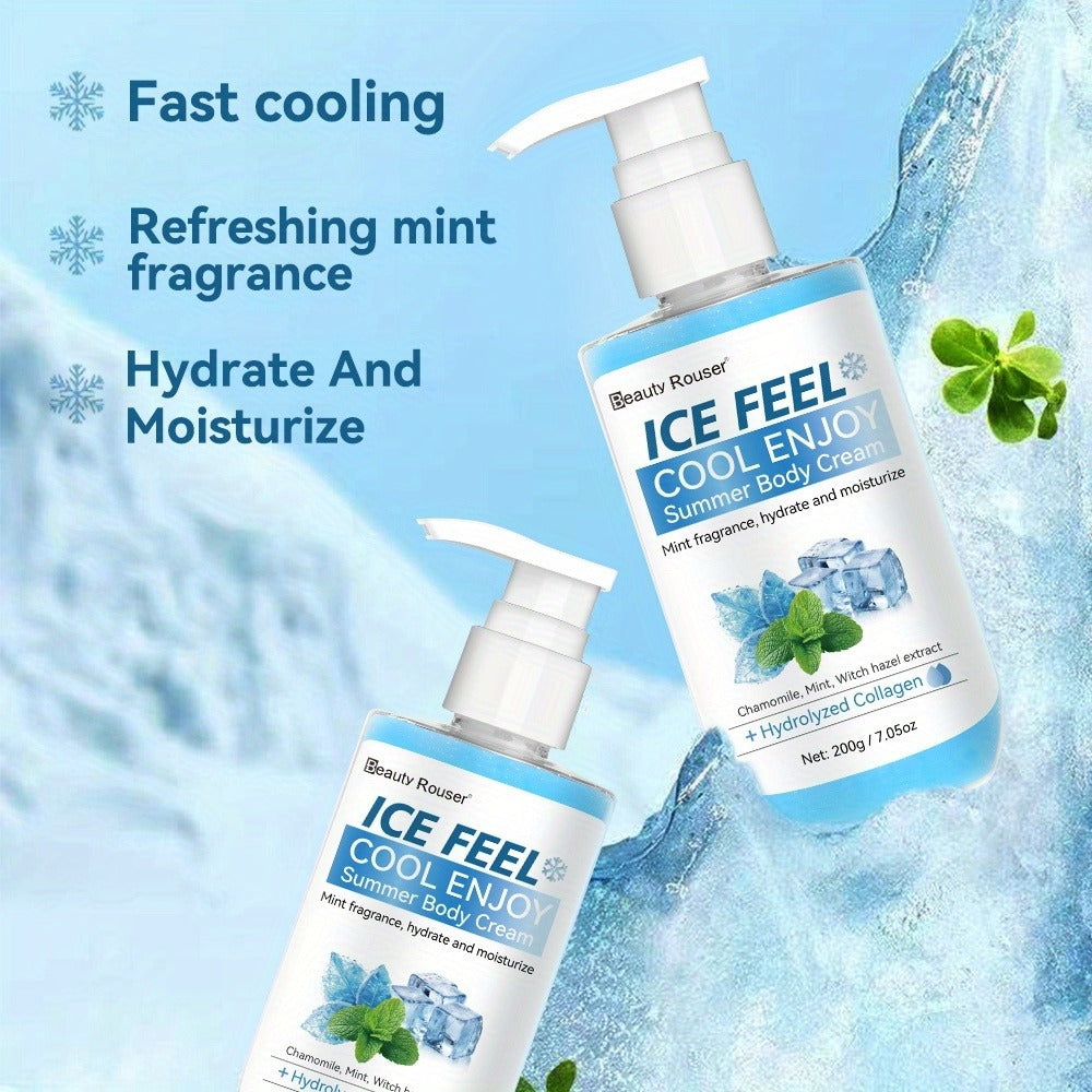 Body Cream Beauty Rouser ICE FEEL 200g Pump with Mint Chamomile Witch Hazel and Collagen Package Callouts — image 4