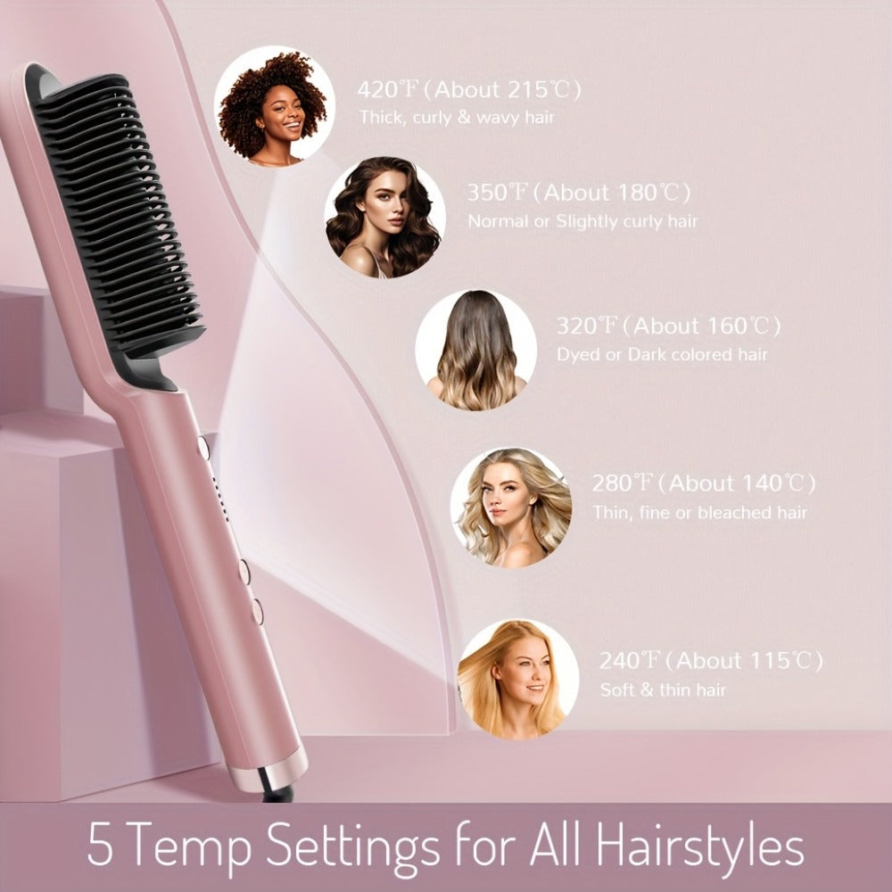 Hair Straightener & Curling Iron Set for Women, Flat Iron Straightening Brush, Anti-Scald, Precise Temperature Control — imag