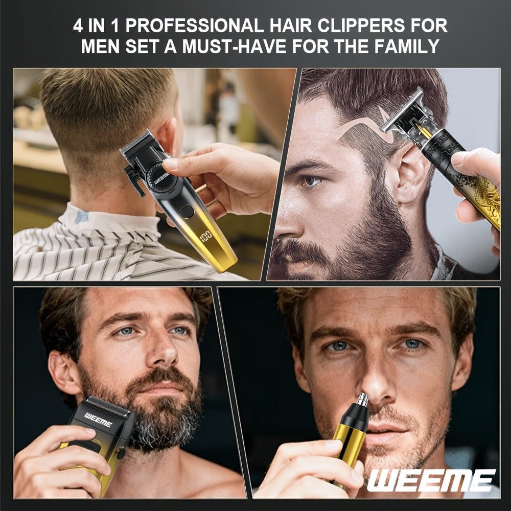 4-Piece Grooming Kit for Men USB Rechargeable Electric Shaver Beard Trimmer Nose Hair, for Everyday Face, Beard and Body Groo