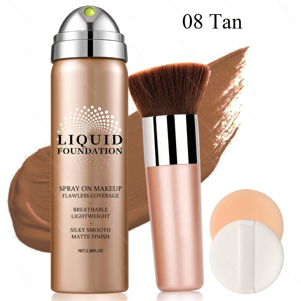 Full Coverage Liquid Foundation Airspray Kit Buildable Formula 6 Shades – Natural Beige Nude Porcelain Tan Medium Natural Sat