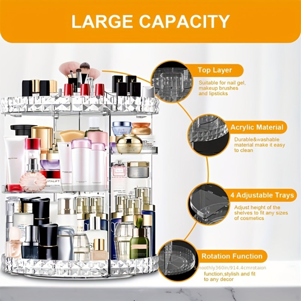 Rotating 360 Makeup Organizer Spinning Cosmetic Storage Display Rack 7 Adjustable Layers Large Capacity Skincare Holder for V