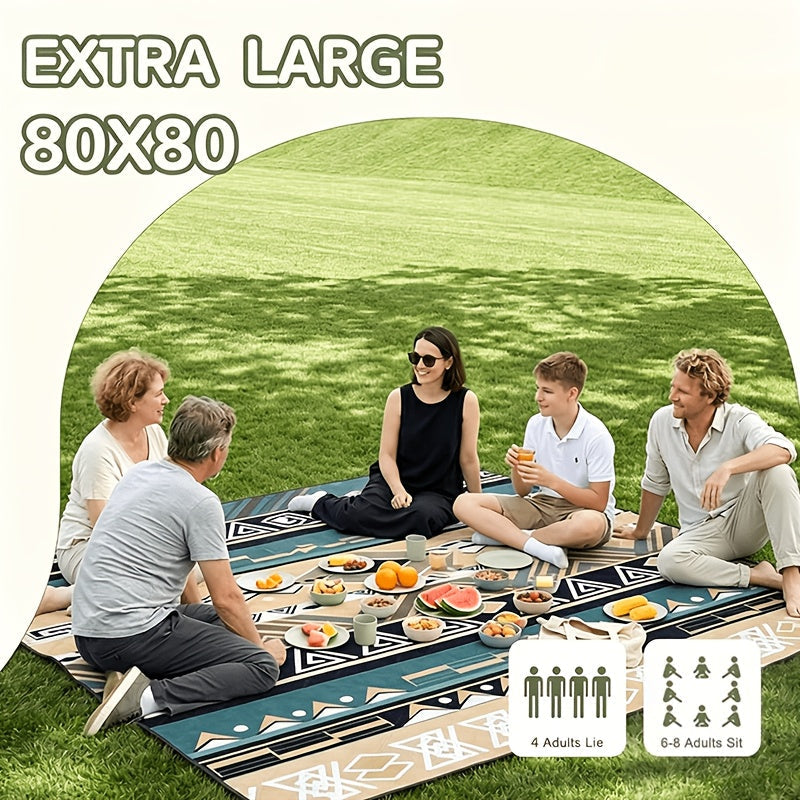 Dark Green Padded Picnic Blanket with Buckled Carry Straps, 80 x 80in Large Roll-Up Outdoor Mat — image 5