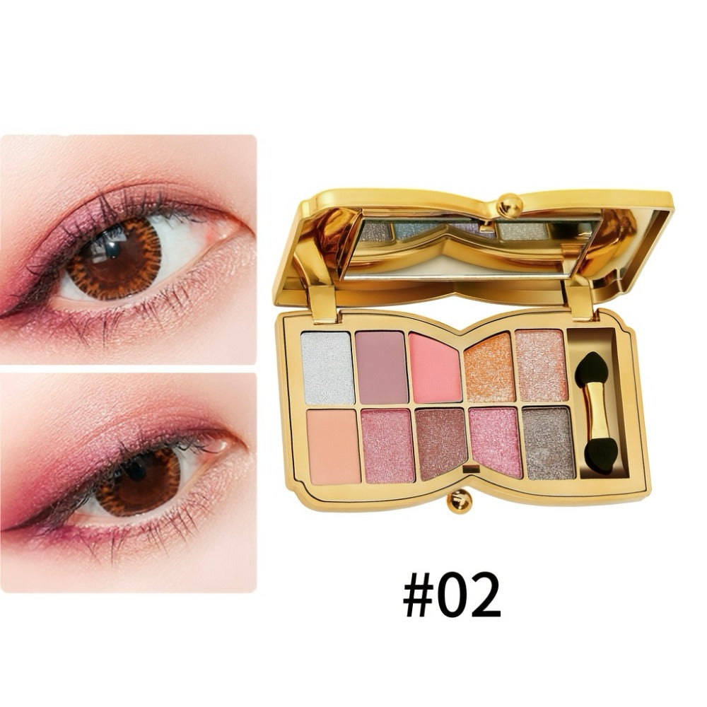 Eyeshadow Palette 10-Shade Gold Bow Compact with Mirror, Dual-Ended Applicator and Three Color Options — image 16