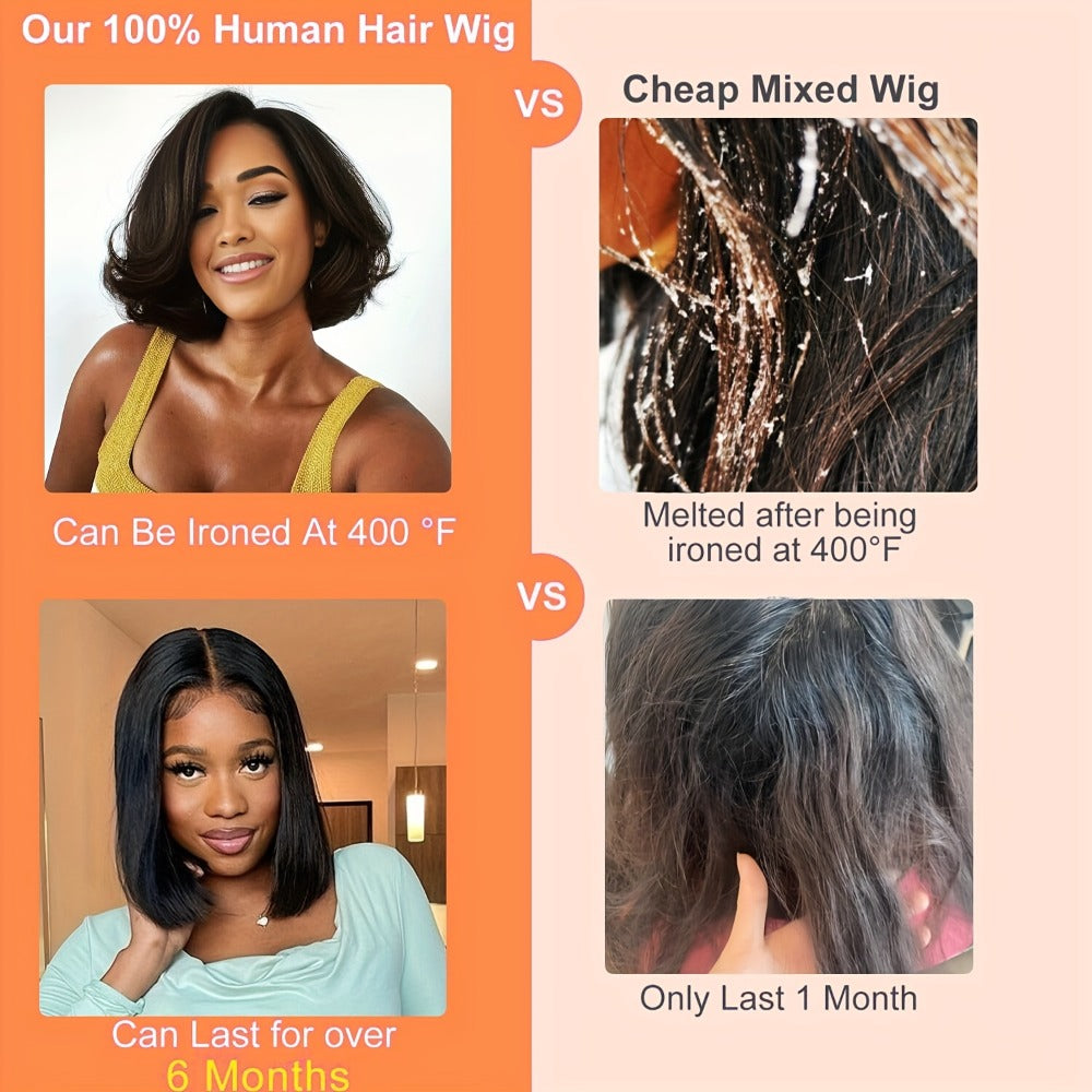 Bob Wig Human Hair 250% Density 4x4 HD Lace Straight Glueless Pre Cut Pre Plucked Wear and Go Natural Black for Women Daily W
