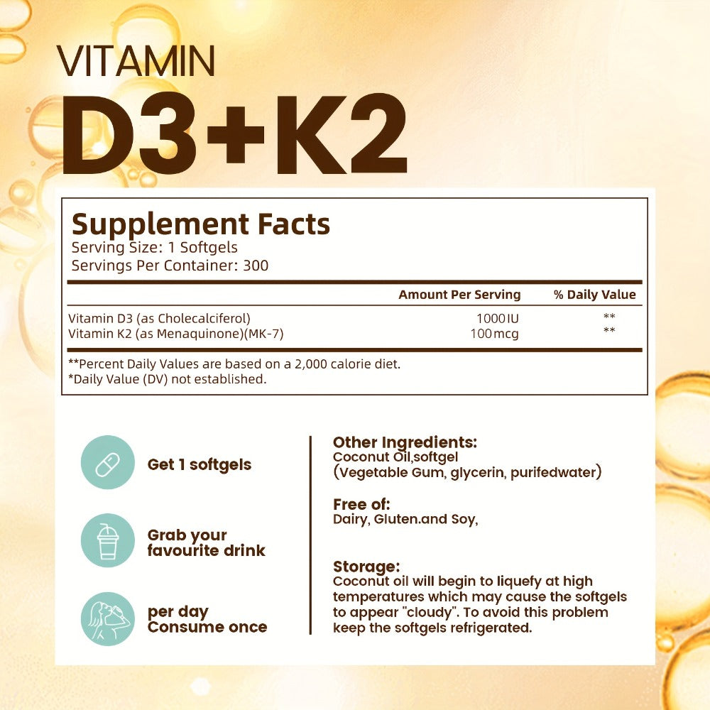 Vitamin D3 K2 Softgels with Coconut Oil, 2-in-1 Premium Bone, Heart & Immune Support Formula for Women & Men — image 2