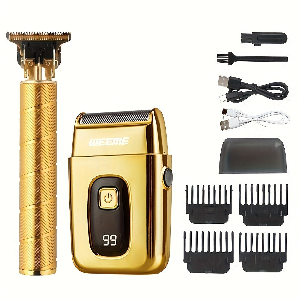 T-Blade Hair Clipper Set for Men – Golden Series USB Rechargeable Trimmer Kit with Guide Combs & Cleaning Brush, 1pc 2pcs 3pc