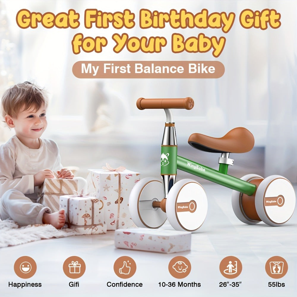 4 Wheel Balance Bike for Baby Toddlers 10-36 Months, First Bike with Adjustable Seat, 90° Steering Limit & Silent Anti-Slip T