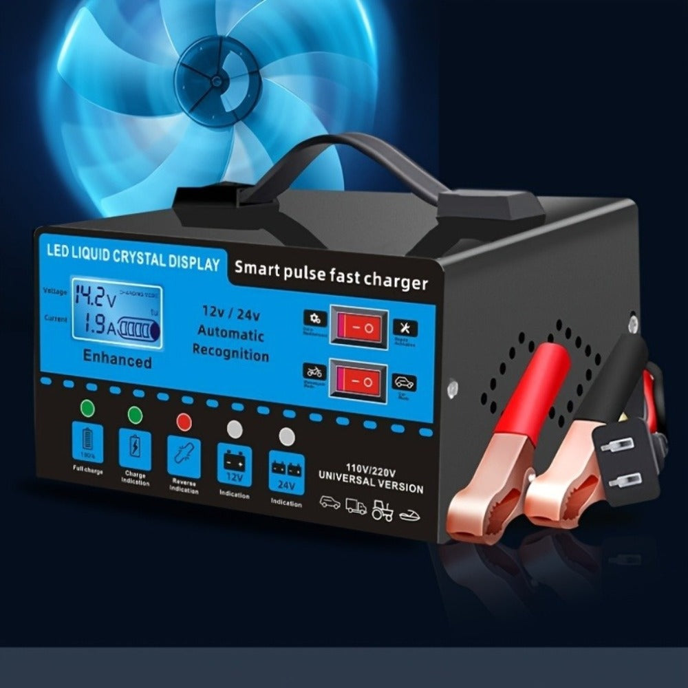 Intelligent Battery Charger & Inverter 12V & 24V – LCD Display, Trickle Maintenance, Overcharge & Short Circuit Protection fo