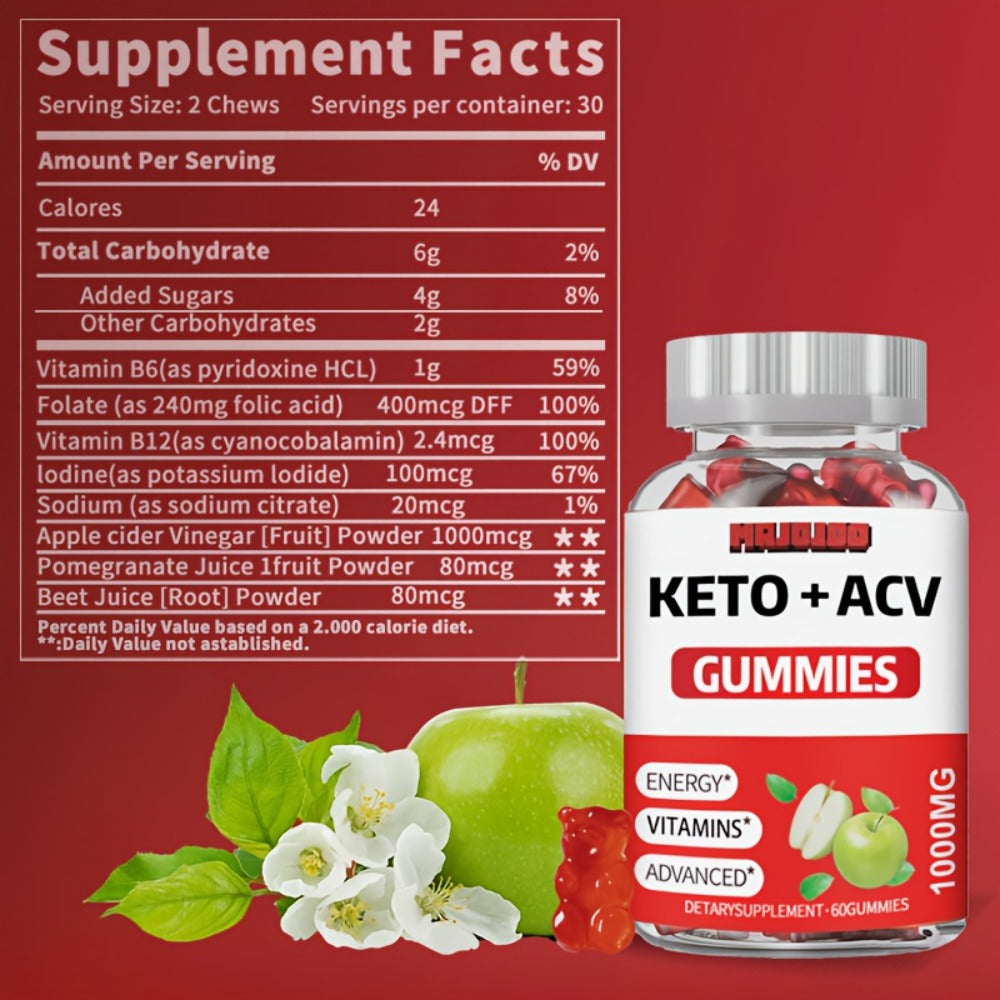 Apple Cider Vinegar Gummies with Pomegranate, Beet Juice & B12, Vegan Keto ACV Gummies for Weight Management — image 2