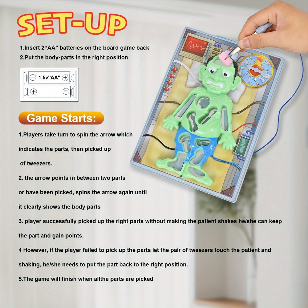 Operation Monster Board Game for Kids, Steady Hand Skill Game with Tweezers, 3D Monster Pieces, Fun Family Game Night for Age