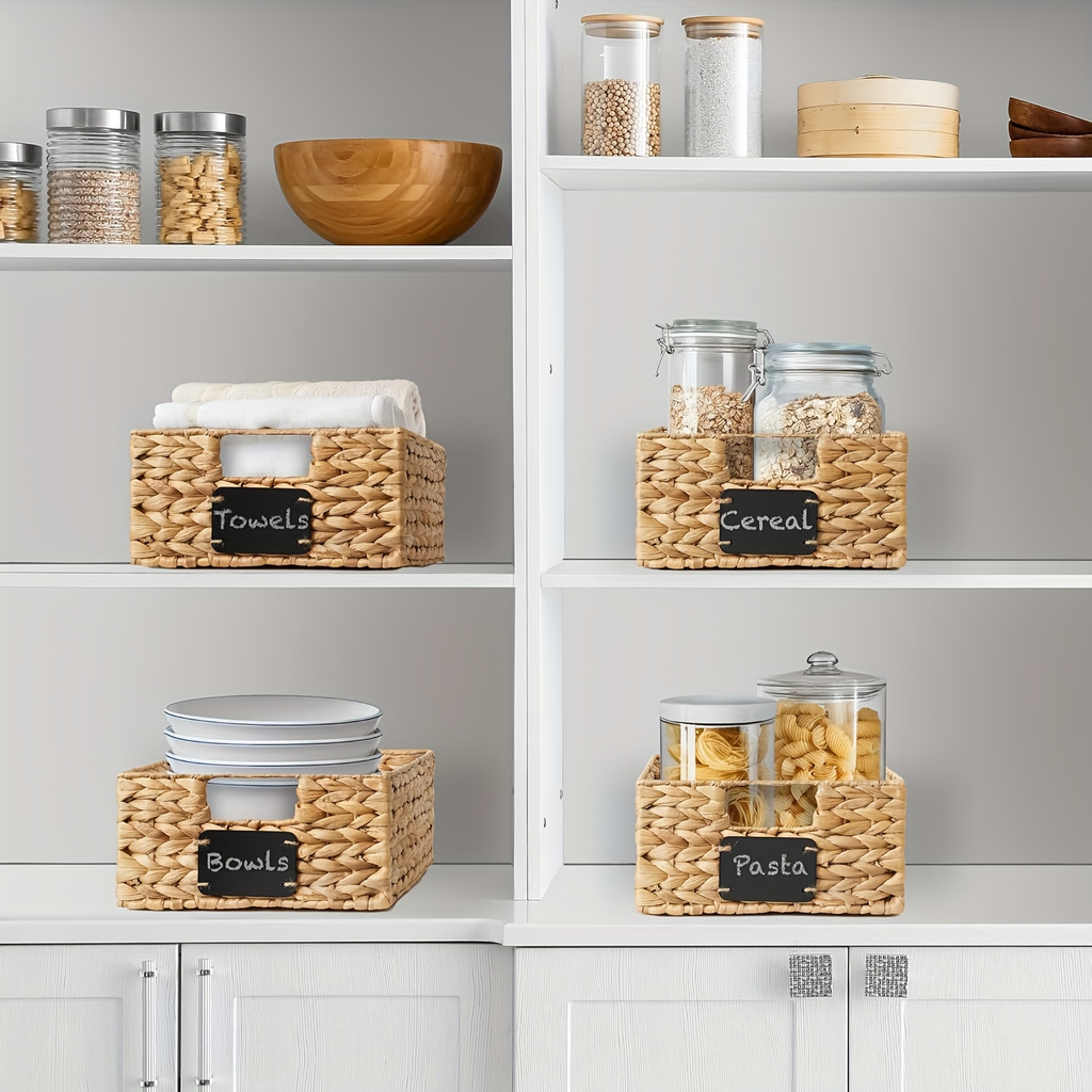 Water Hyacinth Pantry Storage Baskets with Chalkboard Labels, 9 x 12 x 5-Inch, 1- to 4-Pack — image 8