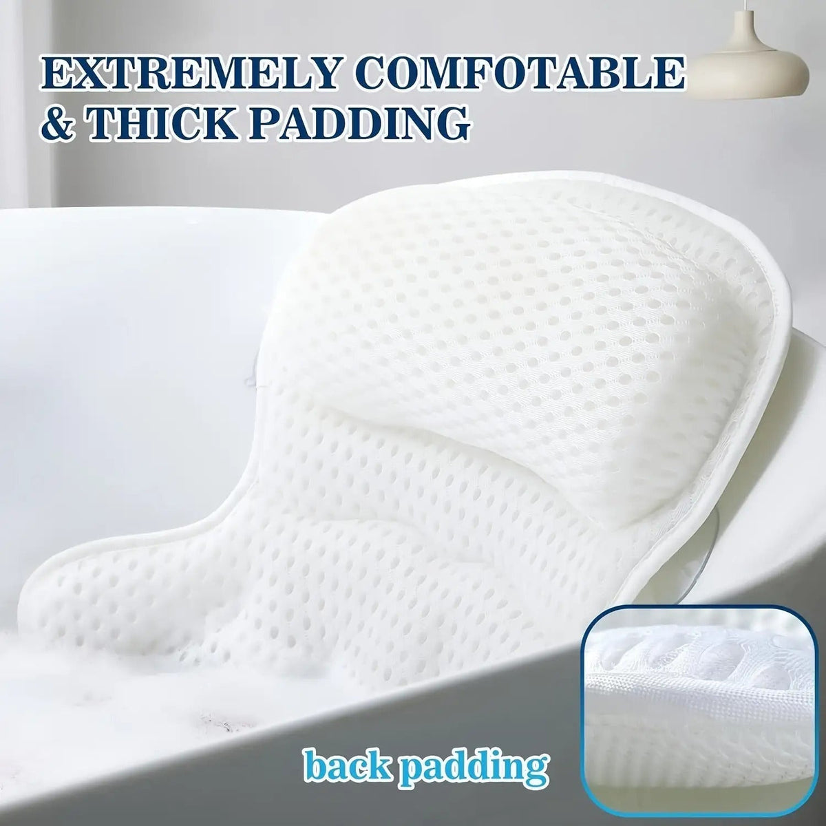 Contoured Bathtub Neck and Back Cushion with 4D Air Mesh, Suction Cups and White or Gray Finish — image 4
