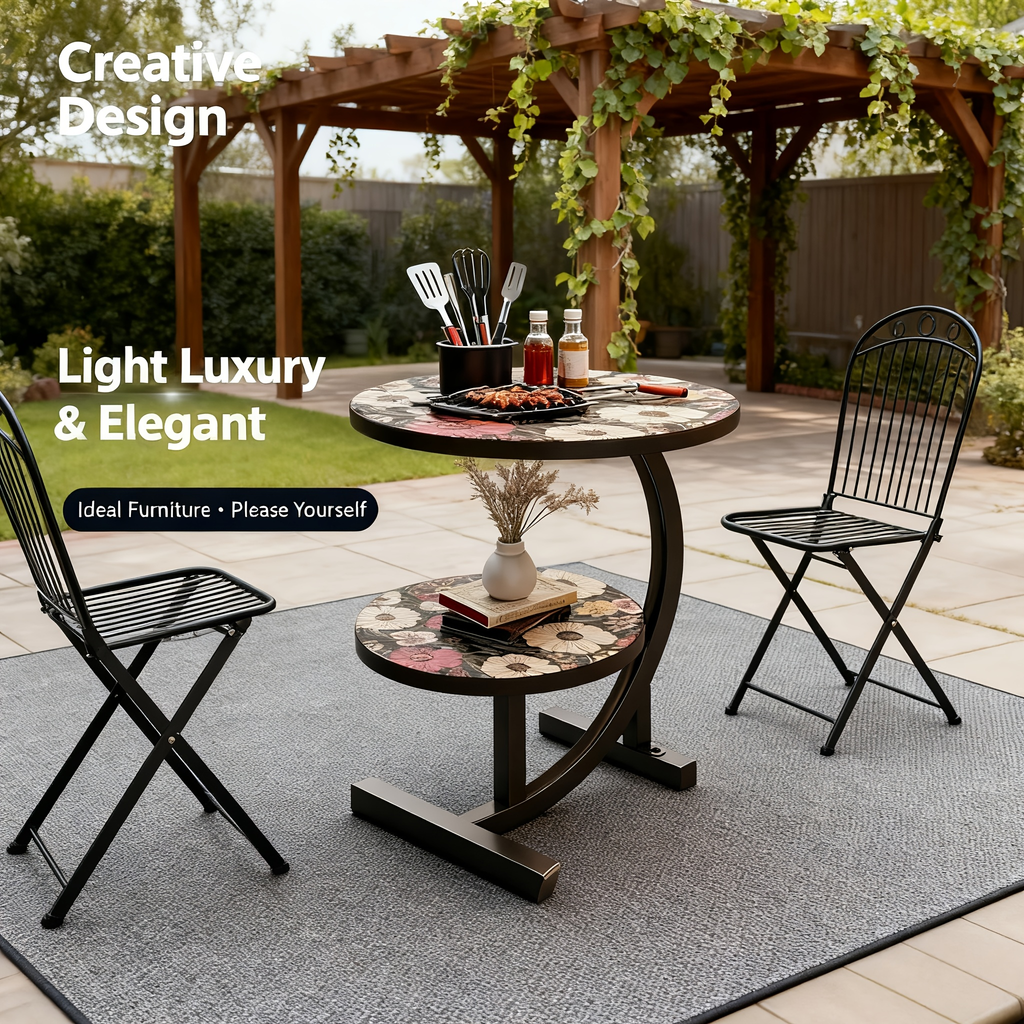Side Table Round Floral Mandala Printed Top with Metal Frame for Indoor or Outdoor Accent Placement — image 8