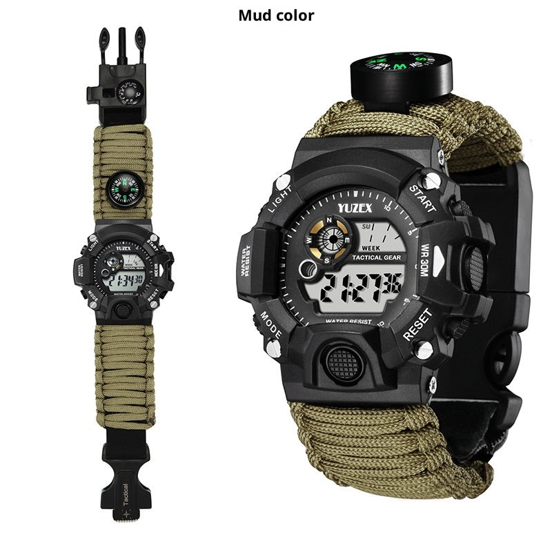 Multifunctional Parachute Cord Waterproof Watch Outdoor Survival Bracelet Sports Strap Firestone Survival Whistle Compass