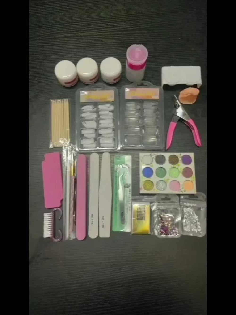 Acrylic Nail Kit 23-in-1 Complete Set with 12 Glitter Colors White & Pink Powder – DIY Nail Extension System No Glue No Liqui