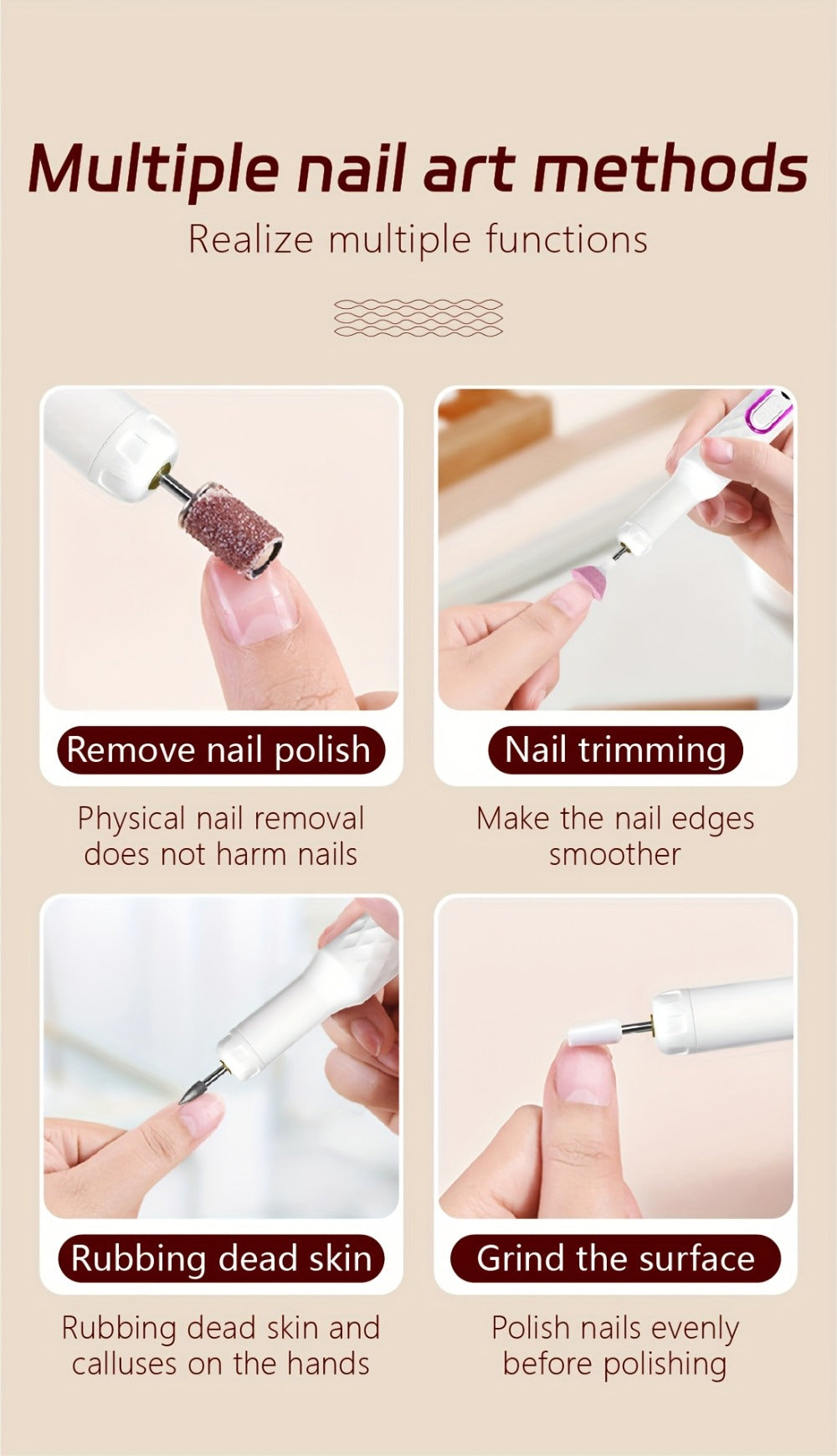 Electric Nail Drill 20000 RPM Portable E-File with Digital Display, Accessory Bits and White Finish — image 13
