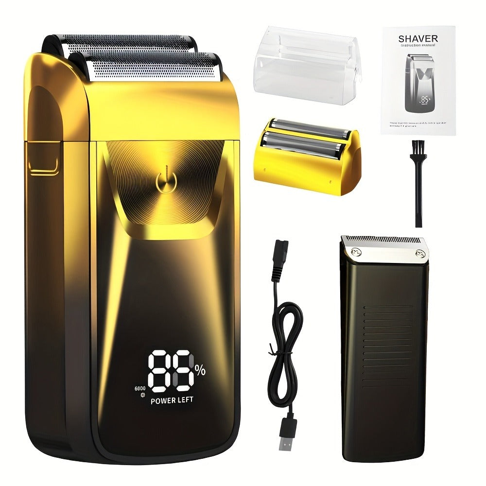 Bald Head Shaver & Beard Trimmer 2-in-1 Electric USB Rechargeable – Aluminum Foil Razor Professional Hair Clipper Grooming To