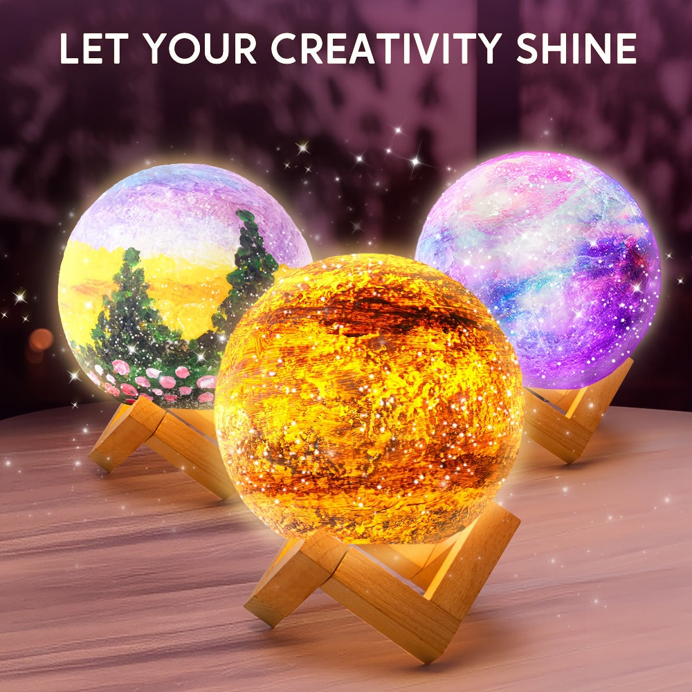 Paint-Your-Own Moon Lamp Craft Kit with 12 Colors, Four Metallic Paints, Two Brushes and Wooden Stand — image 6