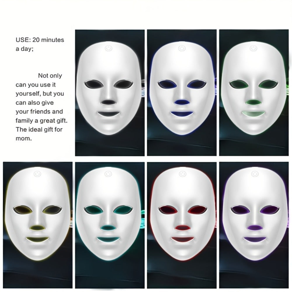 LED Light Therapy Facial Mask Device 7 Color Photon Skin Rejuvenation Face Care Beauty Tool for Entryways, Bedrooms and Livin