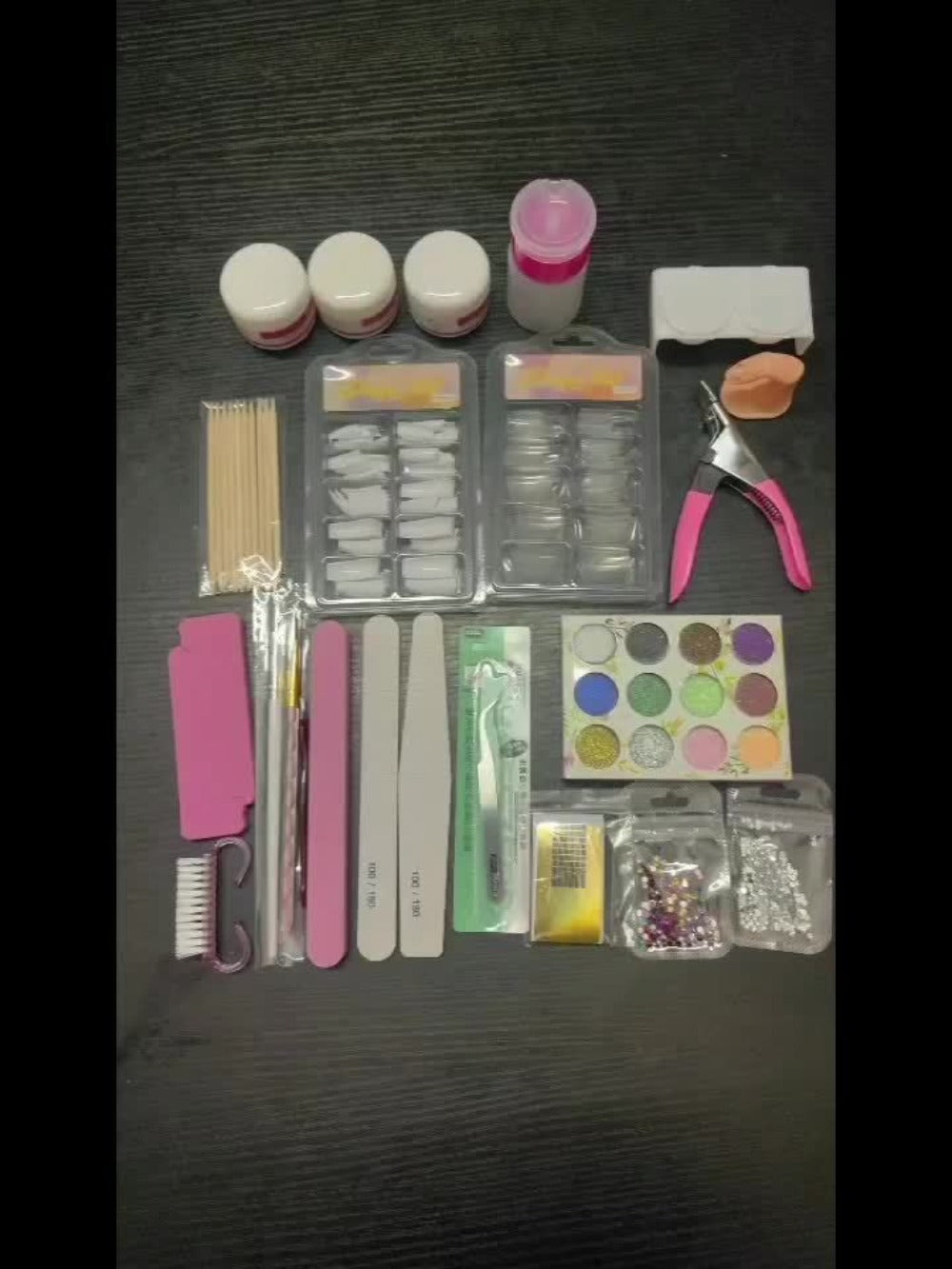 Acrylic Nail Kit with 12 Glitter Powders, Three Base Powders, Nail Tips, Forms and Application Tools — image 6