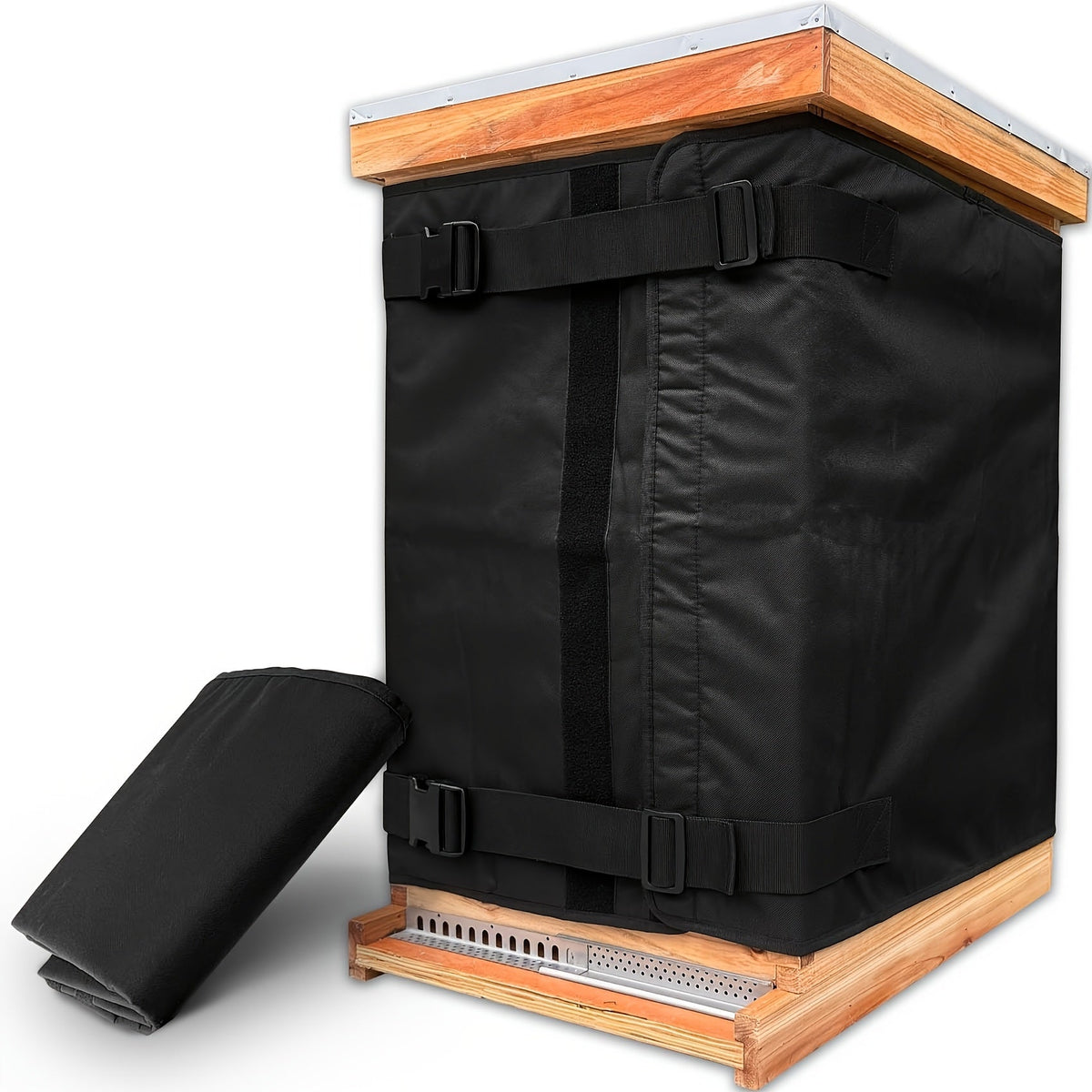 Black Beehive Winter Insulation Wrap with Adjustable Buckle Straps in 192 x 40 or 60 cm Sizes — image 1