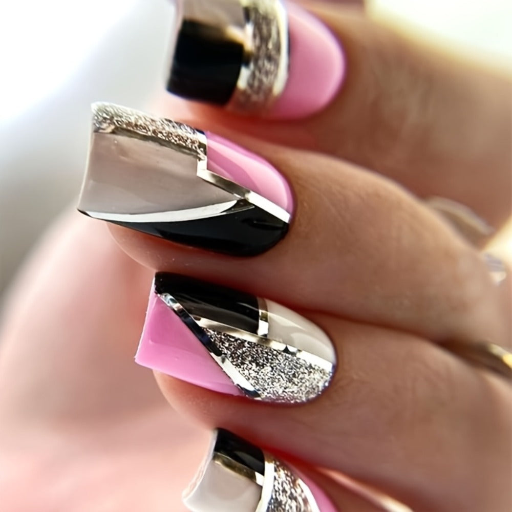 Press On Nails 216-Piece Medium Square Set with Ombre Gradient, White French-Tip and Marble Designs — image 7