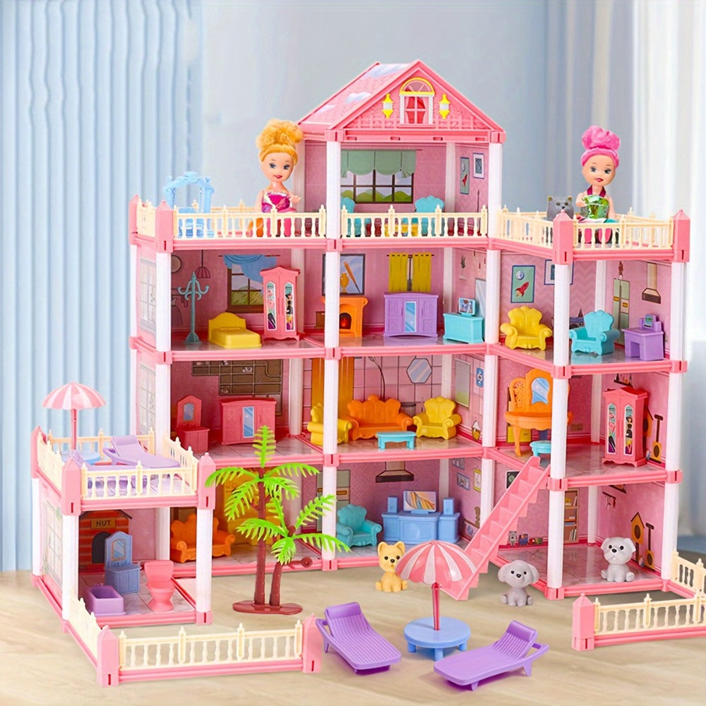 Princess Doll House Castle with Furniture & Accessories, Pink or Blue Mini Villa Playset 14 to 27 Rooms — image 2