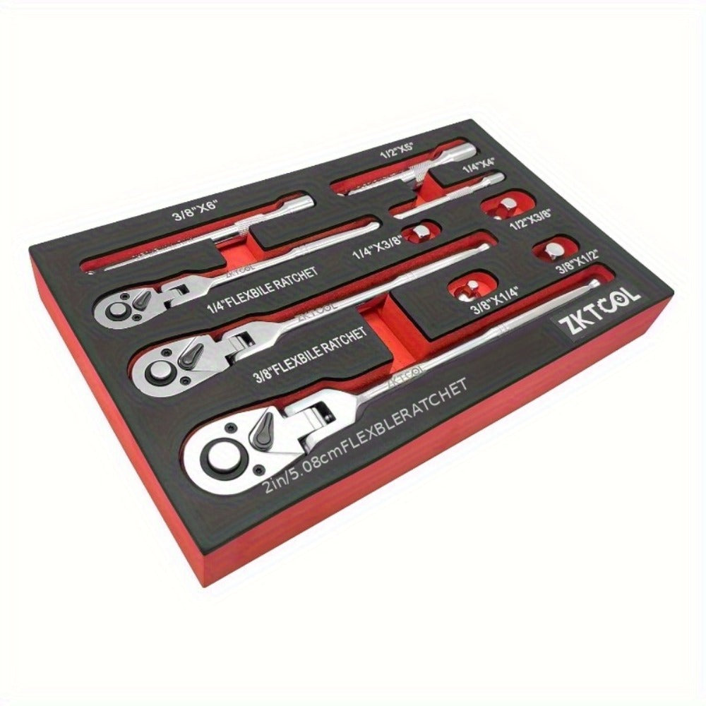 Swivel Head Ratchet Wrench Set – Spring-Loaded Flex Head 1/4" 3/8" 1/2" Drive with Extension Bar, Single or Multi-Pack for Au