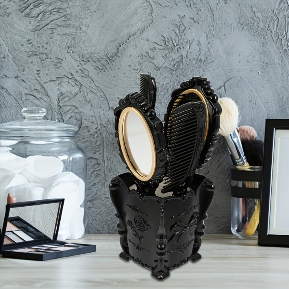Retro Hair Comb Set with Mirror Scalp Massage Hairbrush Pocket Mirror Vintage Vanity Brush Set for Women Girls Travel Daily G