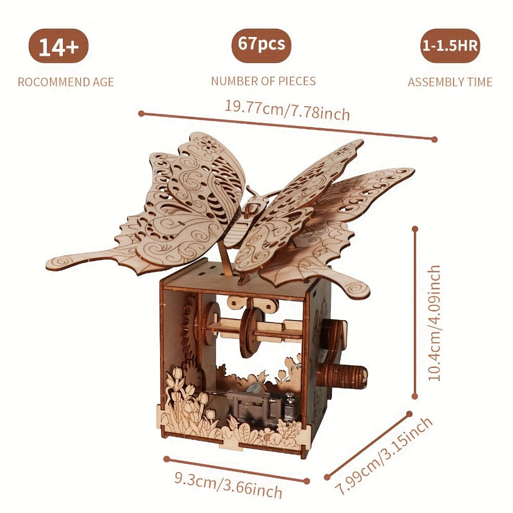 Wooden Butterfly Music Box Model Kit with Colour Butterfly or Natural Butterfly Music Box Checkout Options — image 3