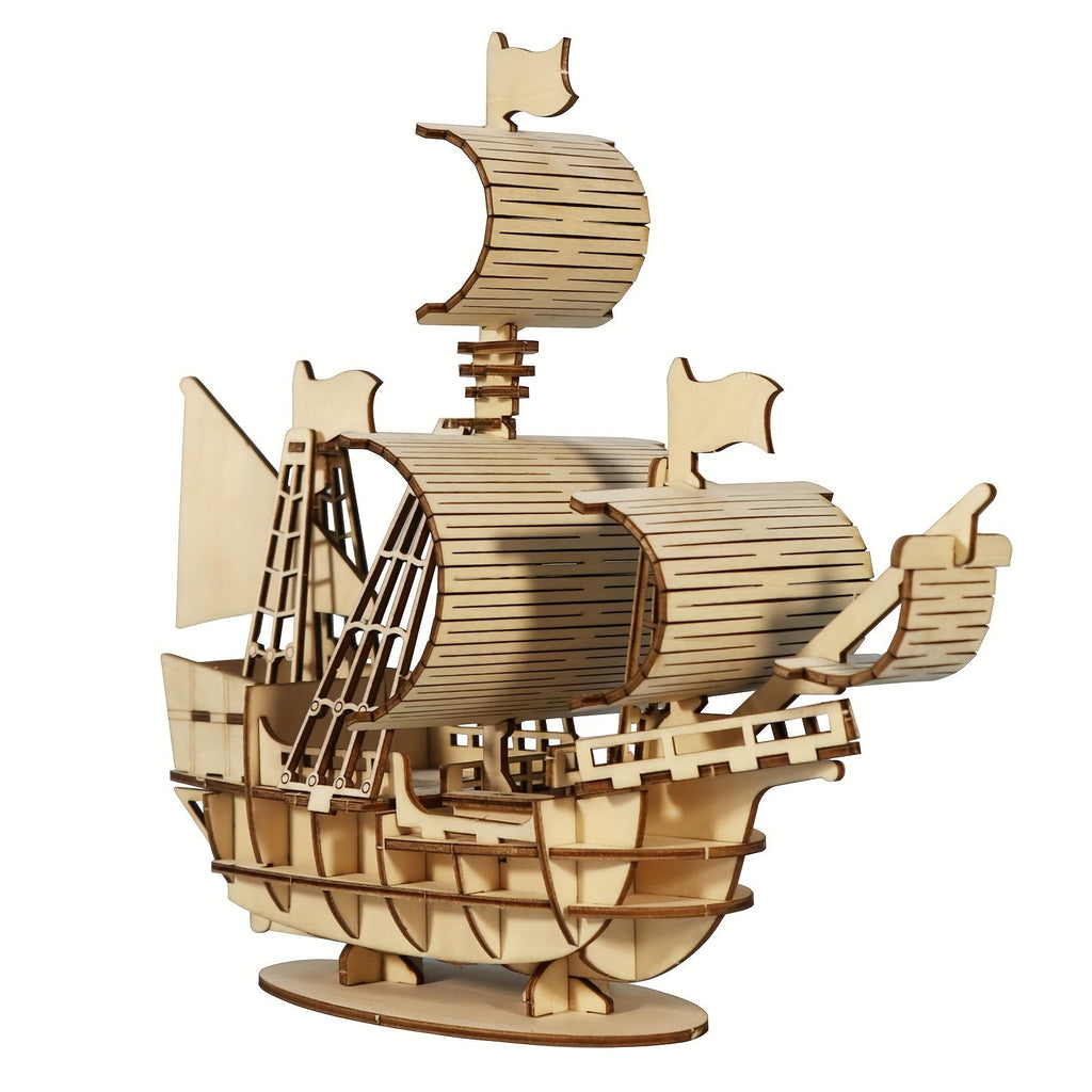Wooden Sailing Ship Model Kit with 57 Pieces, 20 cm Length and Ocean Design for Ages 14 Plus — image 1