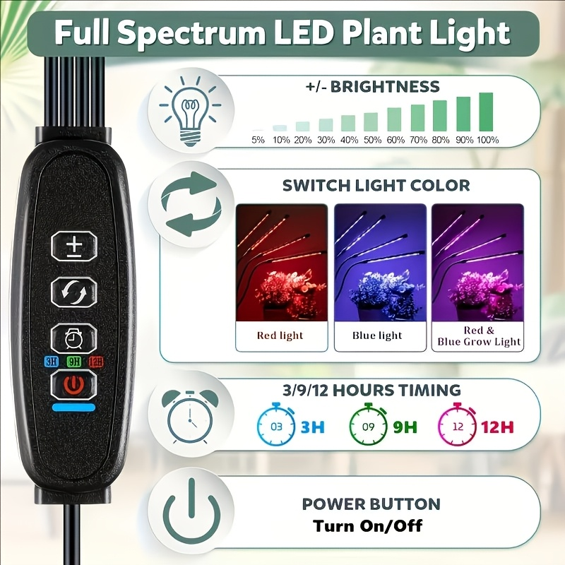 Clamp-On Red Blue LED Plant Lamp with 3, 4 or 5 Flexible Light Bars and USB Control for Shelves — image 11