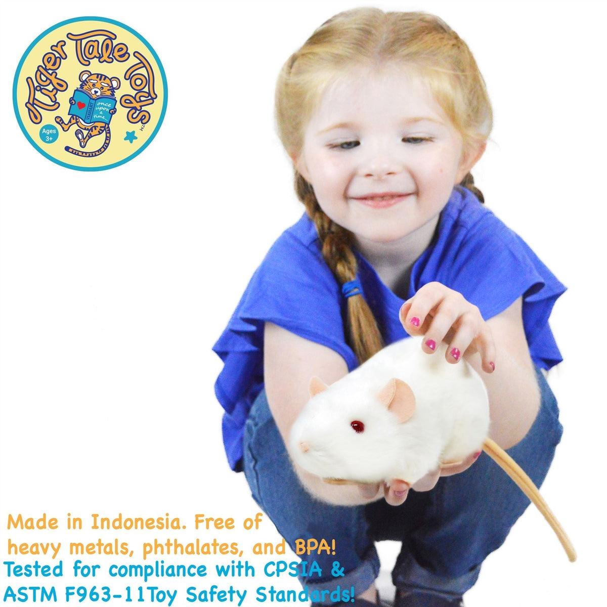 Plush Toy Wylie Realistic White Rat 7-Inch Stuffed Animal with Character Story for Character Display, Room Decor and Gift Pre