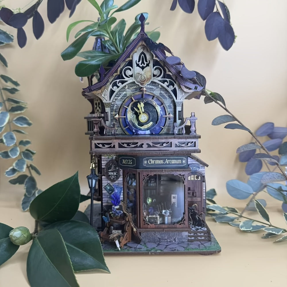 DIY Wood Miniature Bookhouse Model Kit SQ-71 Time Magic Club with Mechanical Link System – Adult Collector Dollhouse Display 