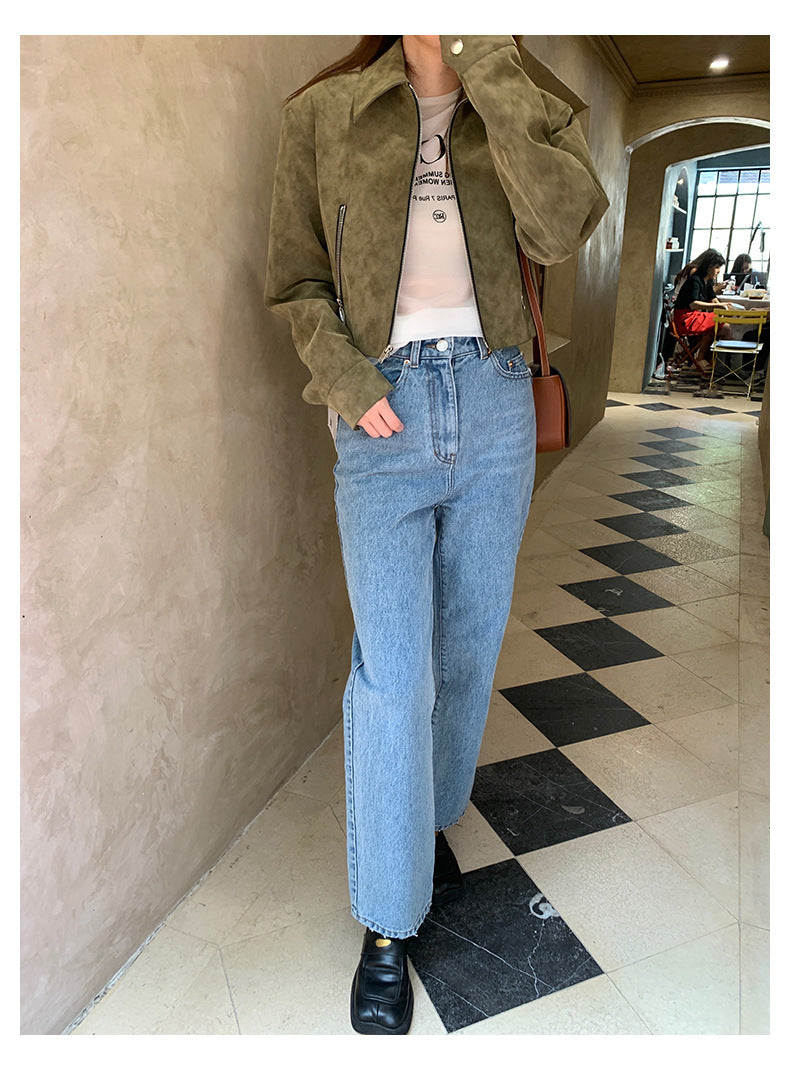 Retro Commuter Lazy Short Suede Fabric Jacket Coat For Women