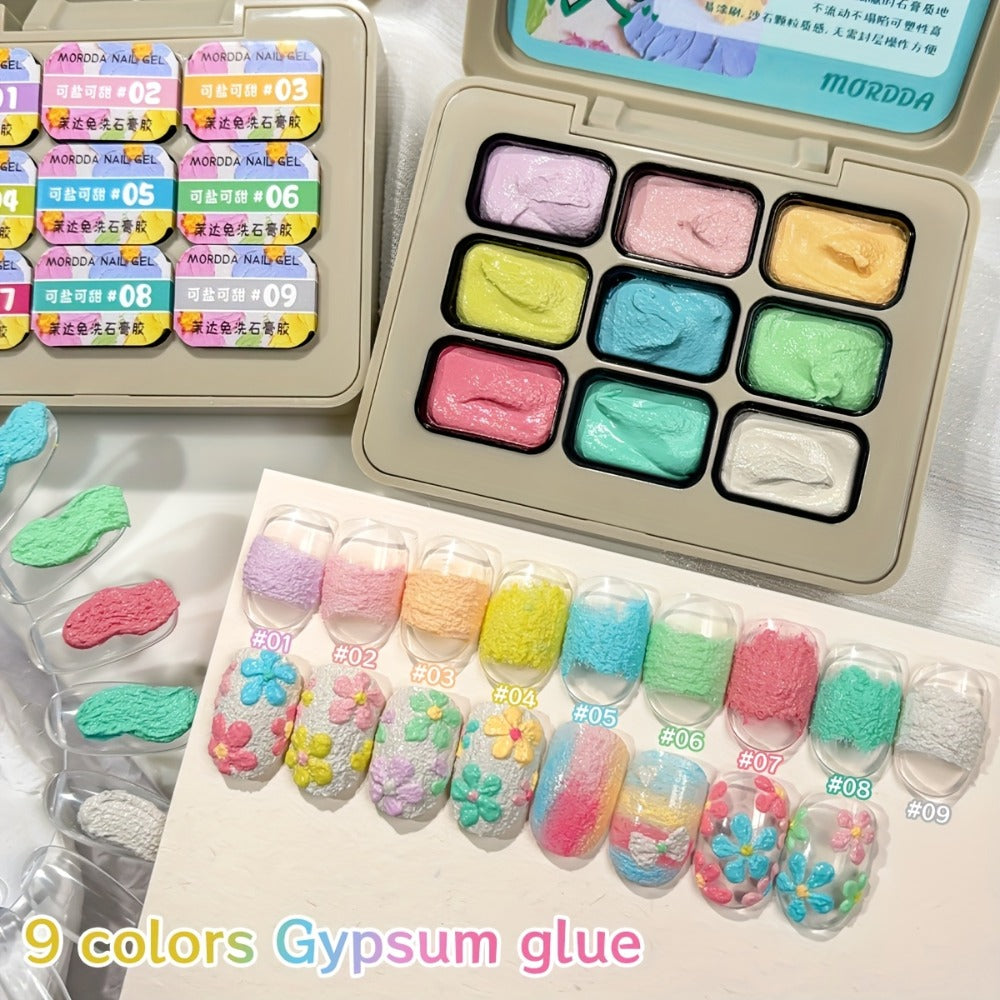 Plaster Texture Nail Art Gel Nine-Color Pastel Palette in a Compact Metal Case for Raised Sculpted Designs — image 4