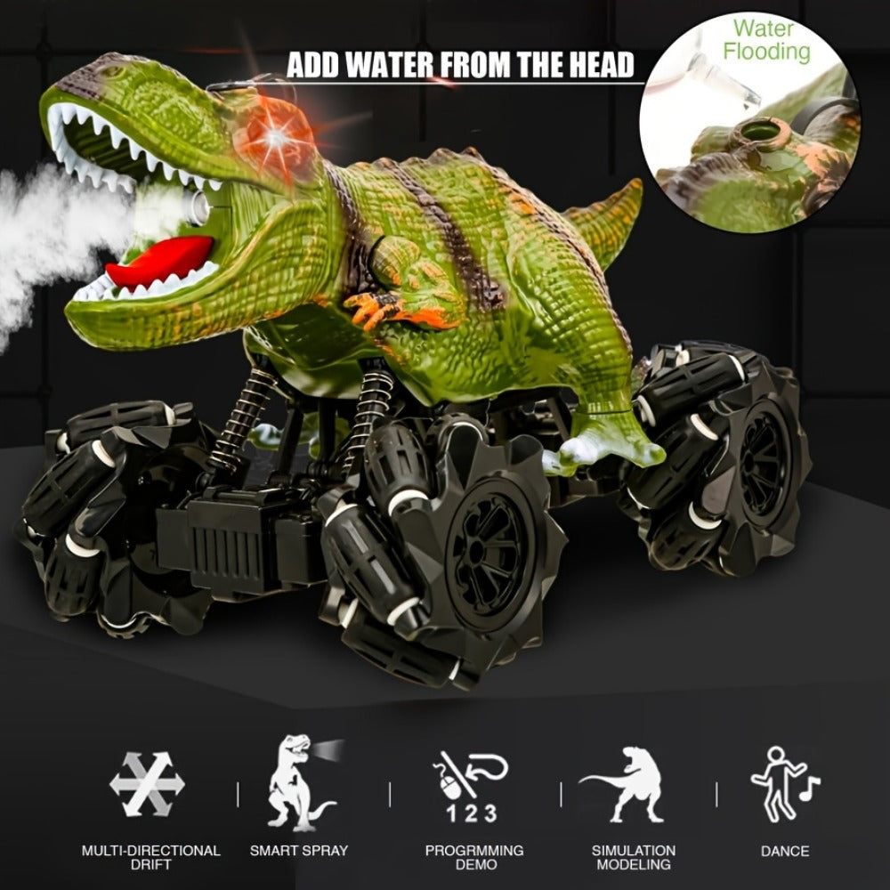 RC Monster Truck Dinosaur 2.4GHz 4WD Off-Road Remote Control Car with LED Lights Music Large Tires All-Terrain Stunt Vehicle 