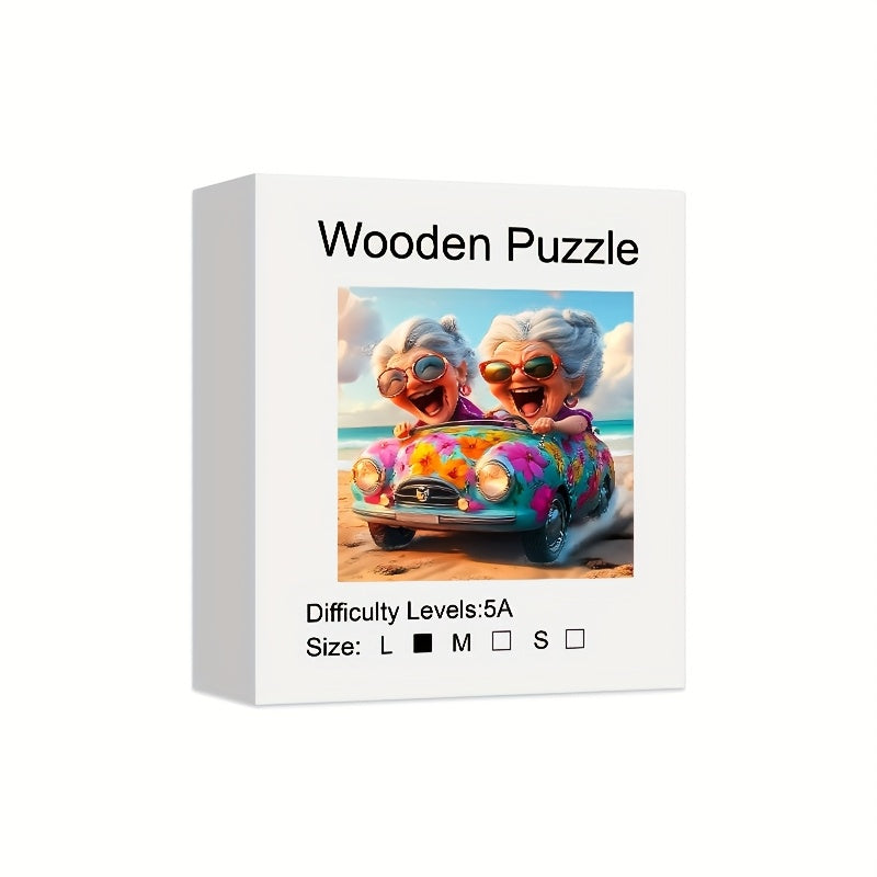Happy Old Lady Wooden Jigsaw Puzzle with Irregular Pieces and 5.7 or 11.2 Inch Checkout Size Options — image 10
