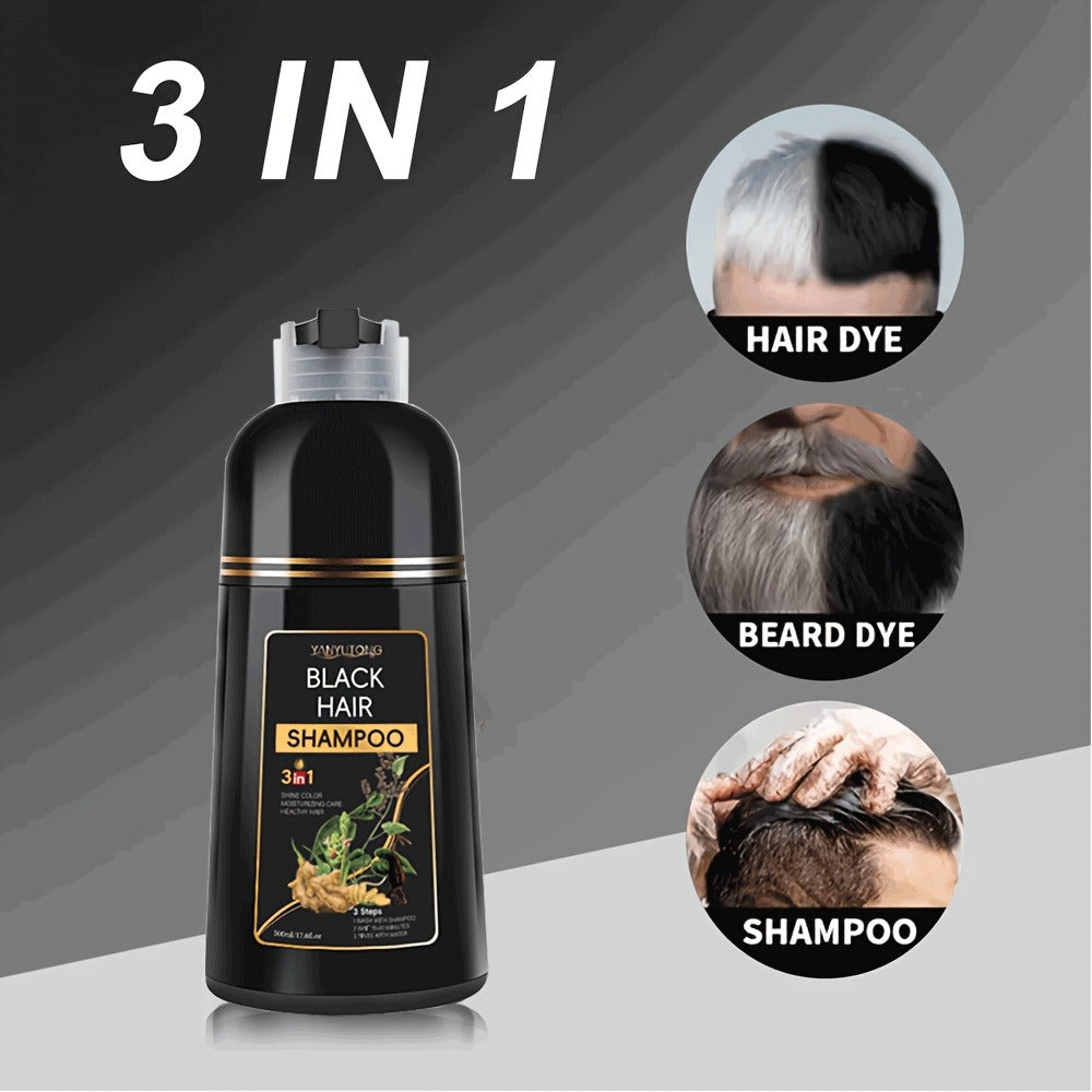 Hair Color Shampoo, YANYUTONG 3-in-1 Black Hair and Beard Color in One 500ml Labeled Pump Bottle — image 3
