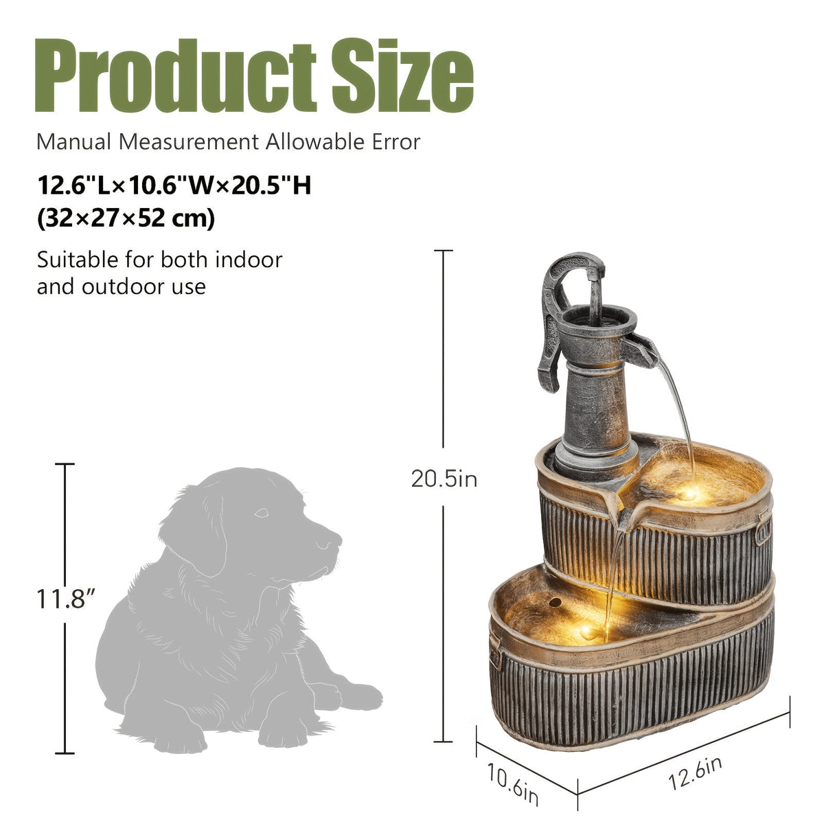 Outdoor Water Fountain 2-Tier Barrel with LED Light & Pump - Rustic Resin Garden Fountain for Patio — image 3