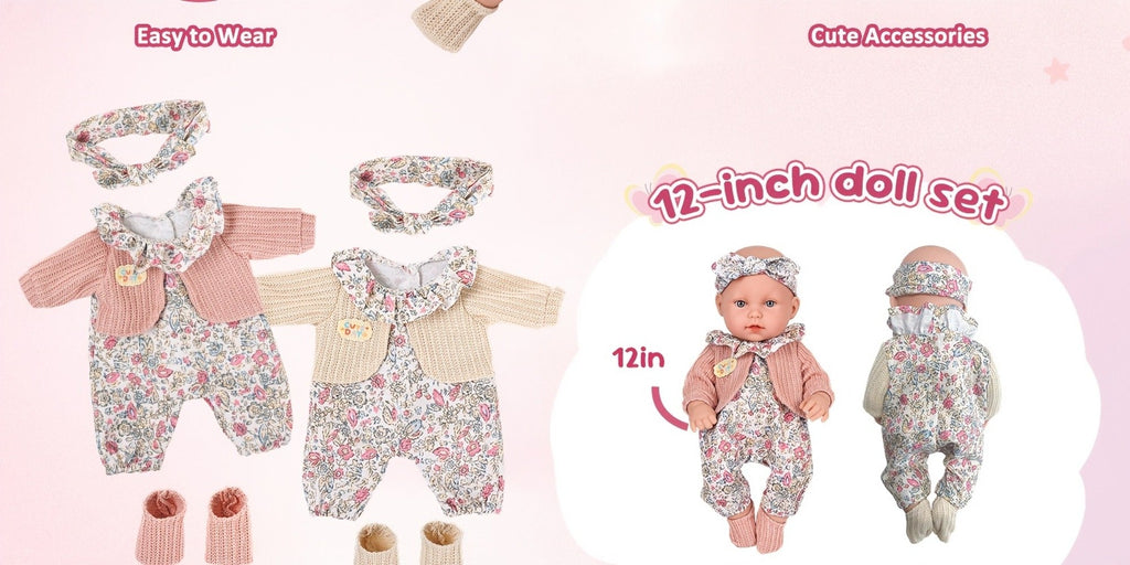 Floral Dress Baby Doll 12 Inch with Rabbit Plush Toy Gift Set, Realistic Vinyl Doll with Floral Outfit — image 16