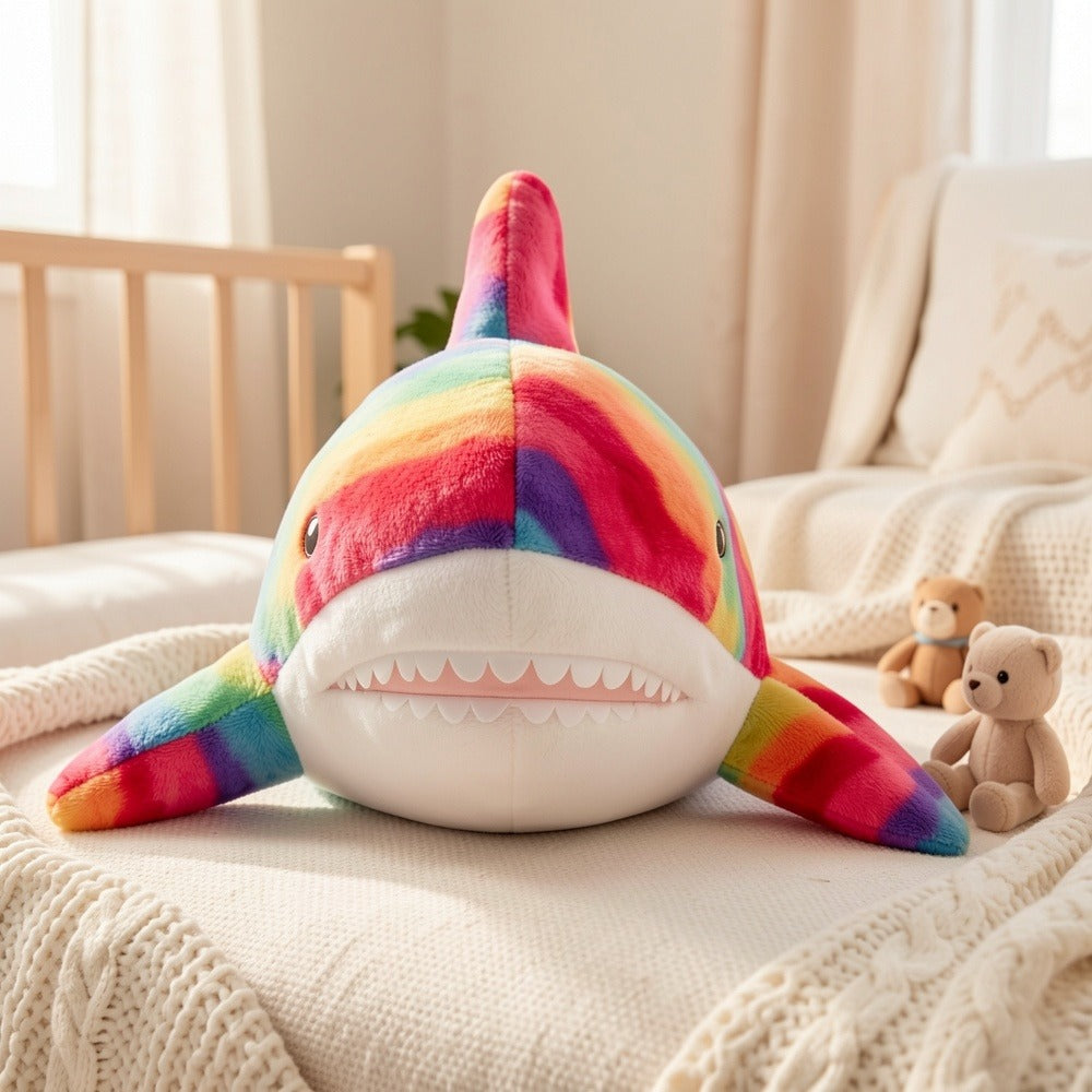 Stuffed Animal Rainbow Shark with Long Pillow Shape, Mixed Colors and Soft Plush Fabric for Room Decor — image 8