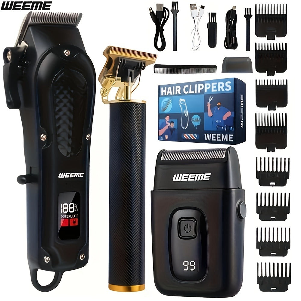 Hair Clipper Set for Men USB Rechargeable – LCD Display Cordless Trimmer, Guide Combs & Cleaning Brushes, Professional Home H