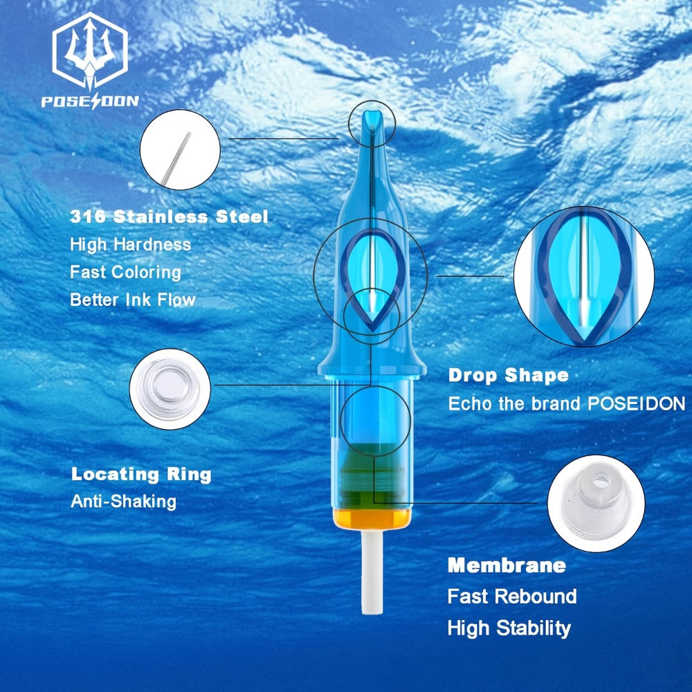 Tattoo Needles 50Pcs Round Liner Shader - POSEIDON V3 12RL 12RS Membrane Safety for Temporary Body Art, Festivals and Costume