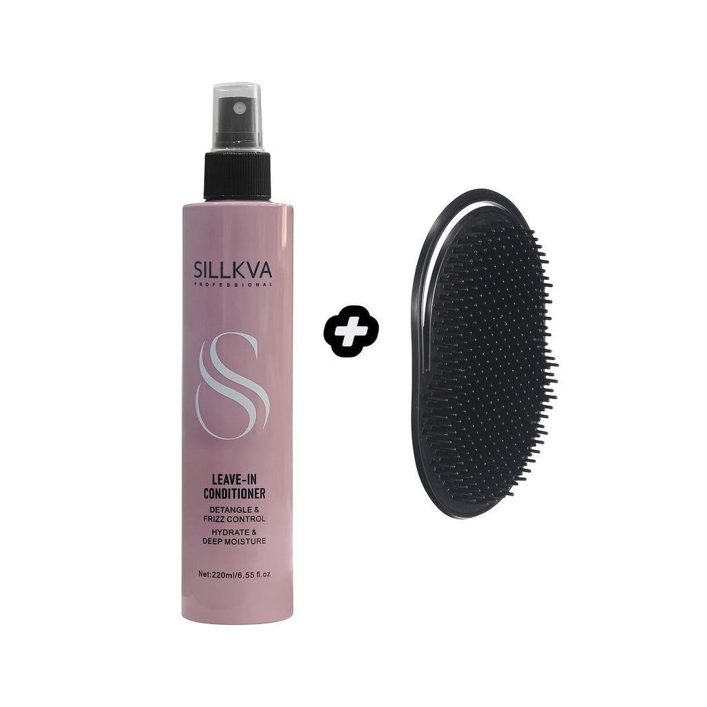 Leave-In Conditioner Spray & Detangling Hair Brush Set - Anti Frizz Smoothing Glycerin Formula for Home, Travel and Salon Hai