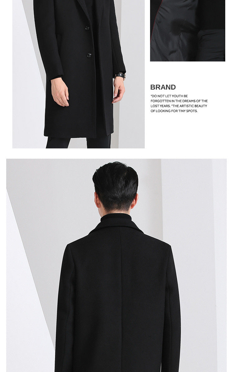 Slim-fit Youth Korean-style Mid-length Wool Coat For Men