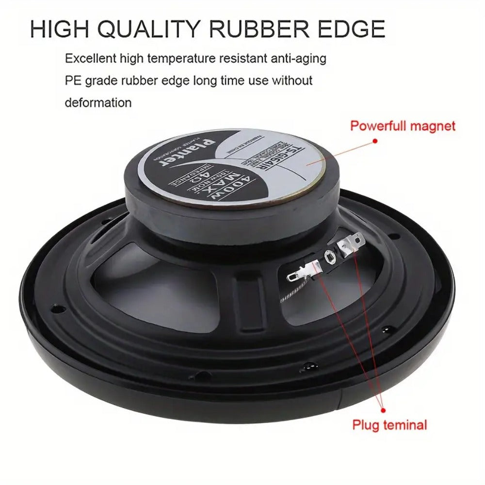 6.5 Inch 400W Car Coaxial Speakers HiFi Full Range – Rubber Edge, Strong Magnet, Universal Fit for Ford Chevy Toyota Honda — 