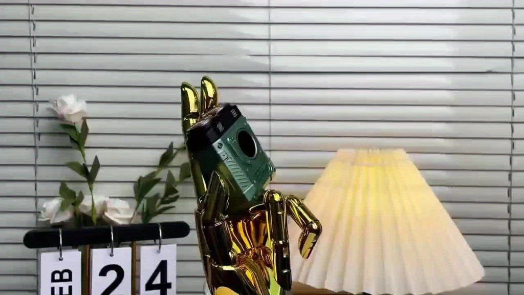 Compact Mecha-Green Dual-Rotary Electric Shaver with Front Battery Display and USB Cable Pictured — image 10