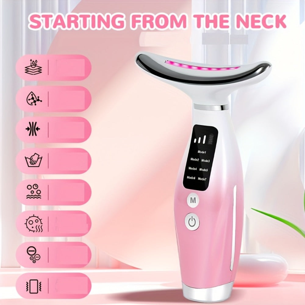 LED Light Therapy Face Neck Shoulder Massager 7-Color USB Rechargeable Multiple Adjustable Modes Facial for Home or Salon Spa