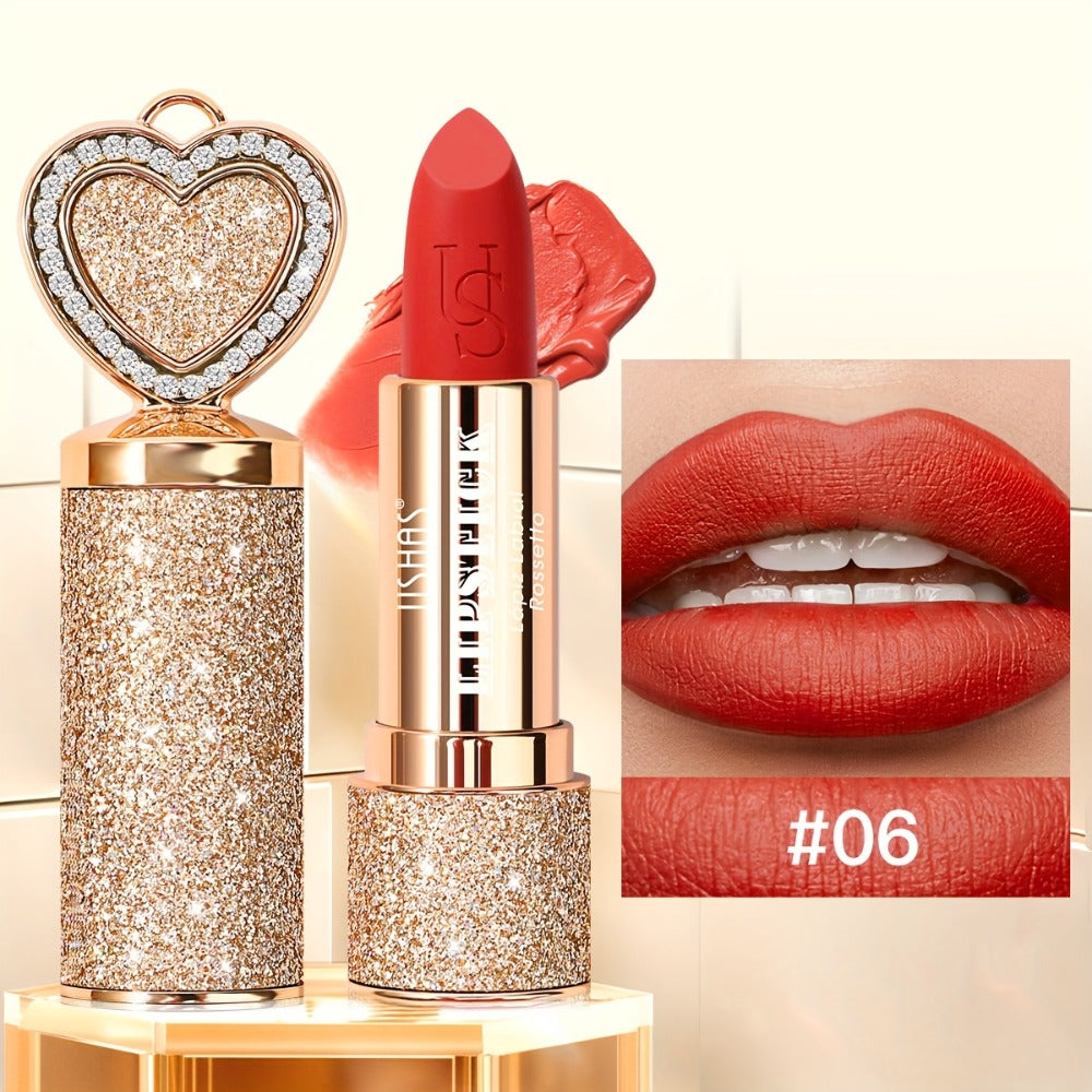 Matte Lipstick Heart-Shaped Design 24H Long-Lasting Velvet Finish – Transfer-Resistant Highly Pigmented Buildable Lip Color —